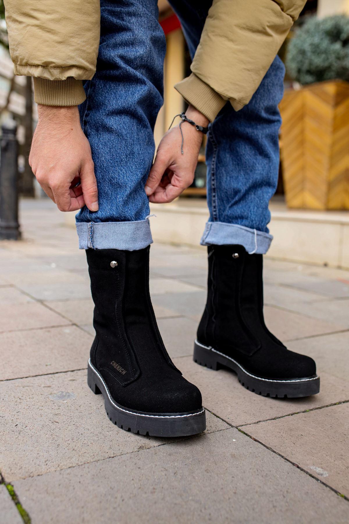 CH027 Men's Suede Black-Black Sole Casual Winter Boots - STREETMODE™