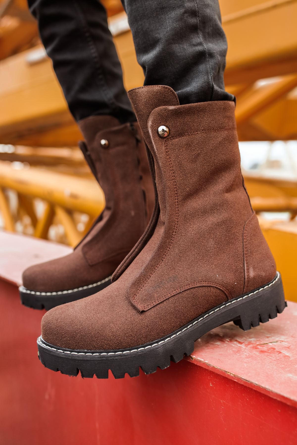 CH027 Men's Suede Brown-Black Sole Casual Winter Boots - STREETMODE™