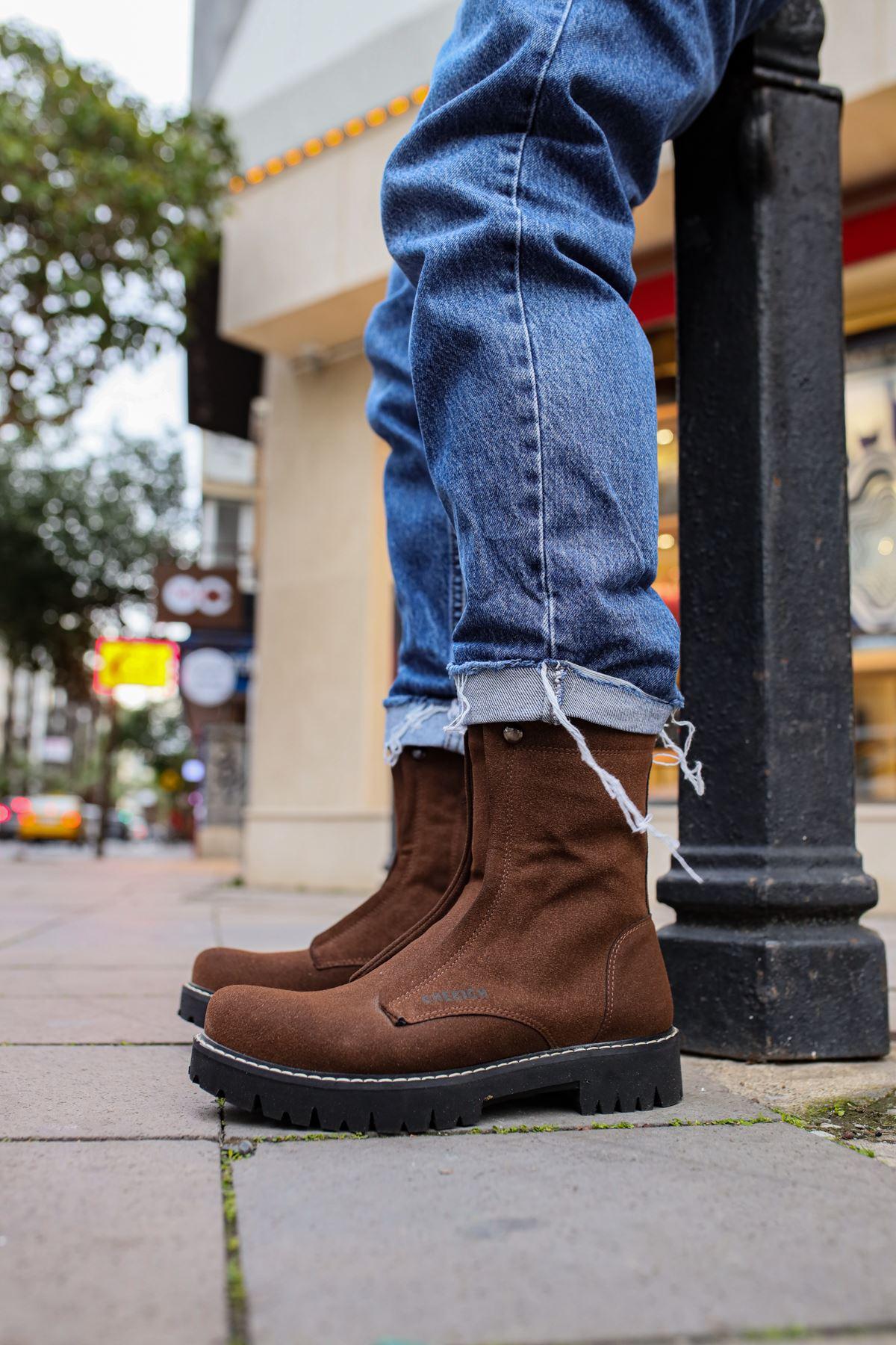 CH027 Men's Suede Brown-Black Sole Casual Winter Boots - STREETMODE™