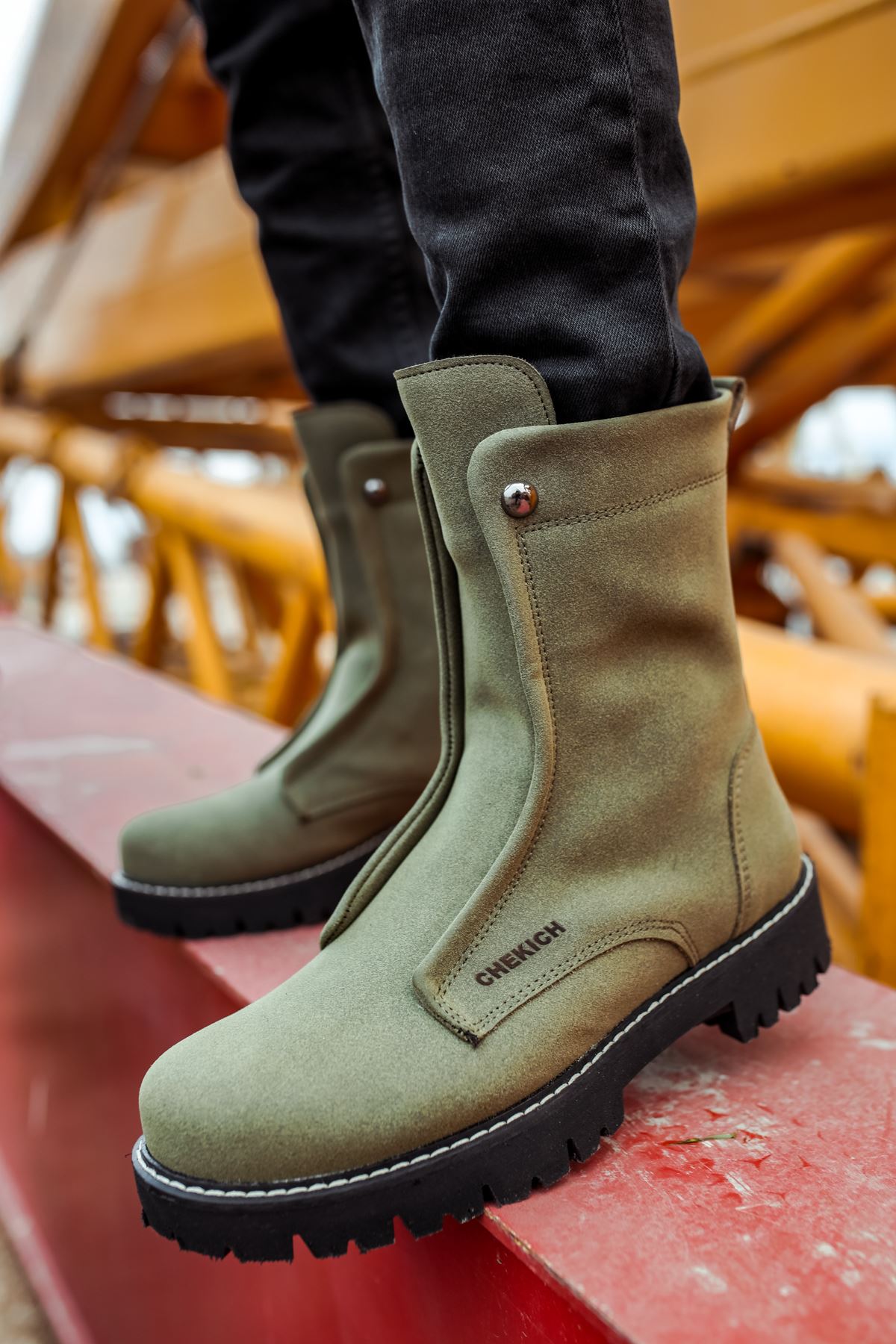 CH027 Men's Suede Khaki-Black Sole Casual Winter Boots - STREETMODE™
