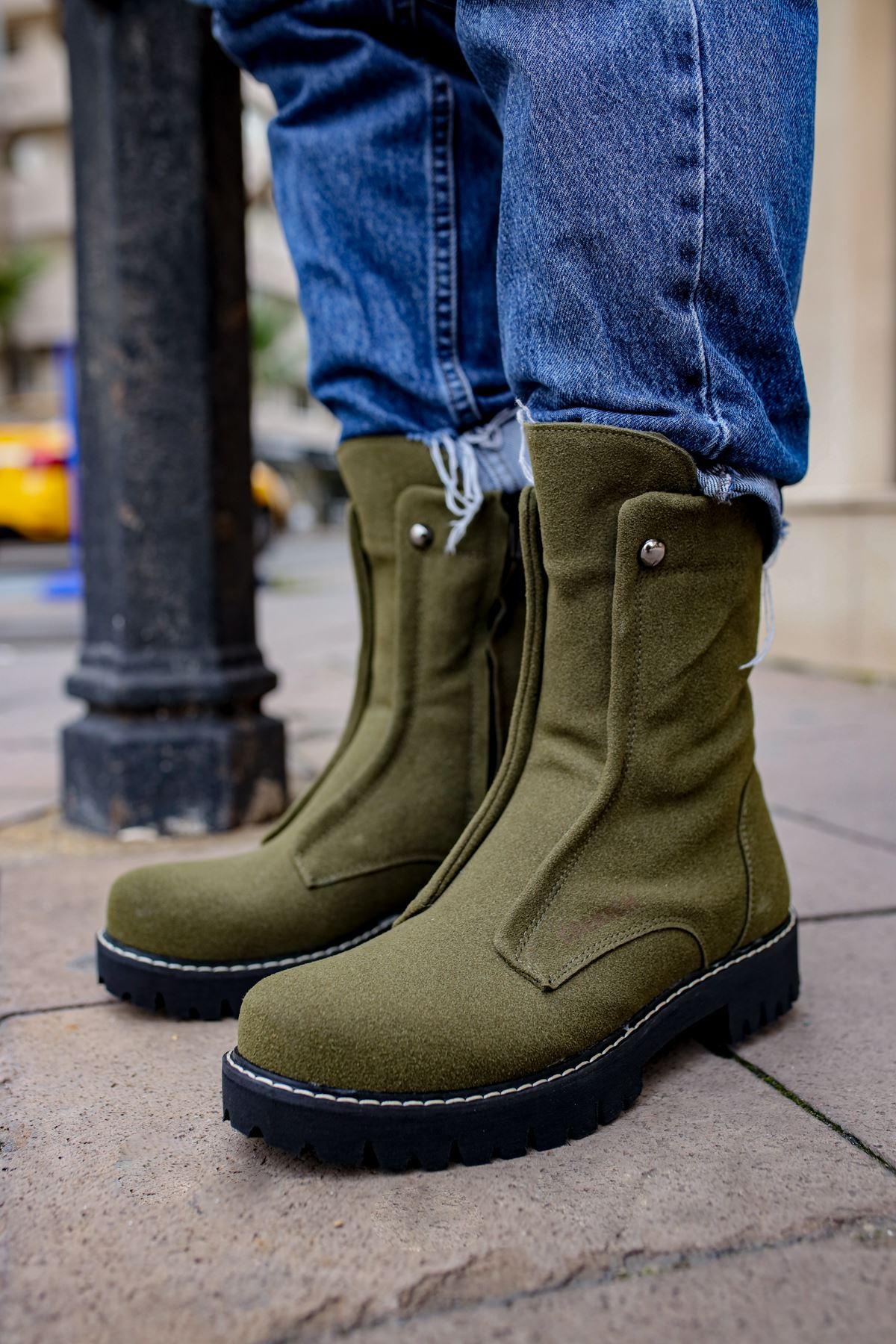 CH027 Men's Suede Khaki-Black Sole Casual Winter Boots - STREETMODE™