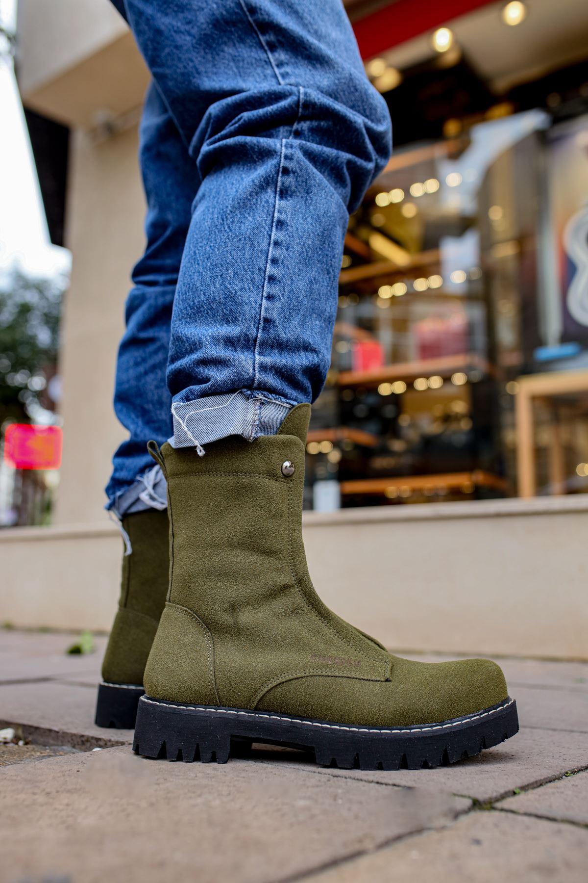 CH027 Men's Suede Khaki-Black Sole Casual Winter Boots - STREETMODE™