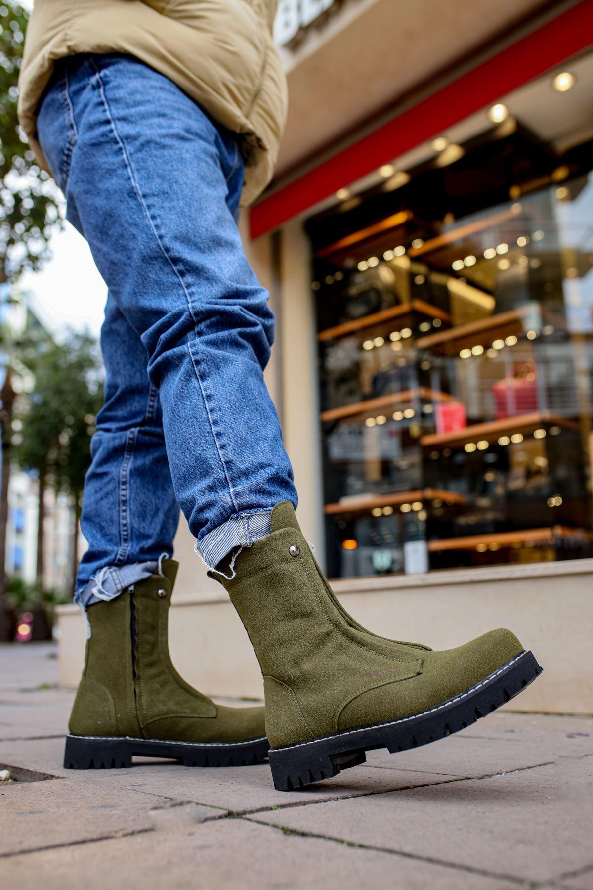 CH027 Men's Suede Khaki-Black Sole Casual Winter Boots - STREETMODE™