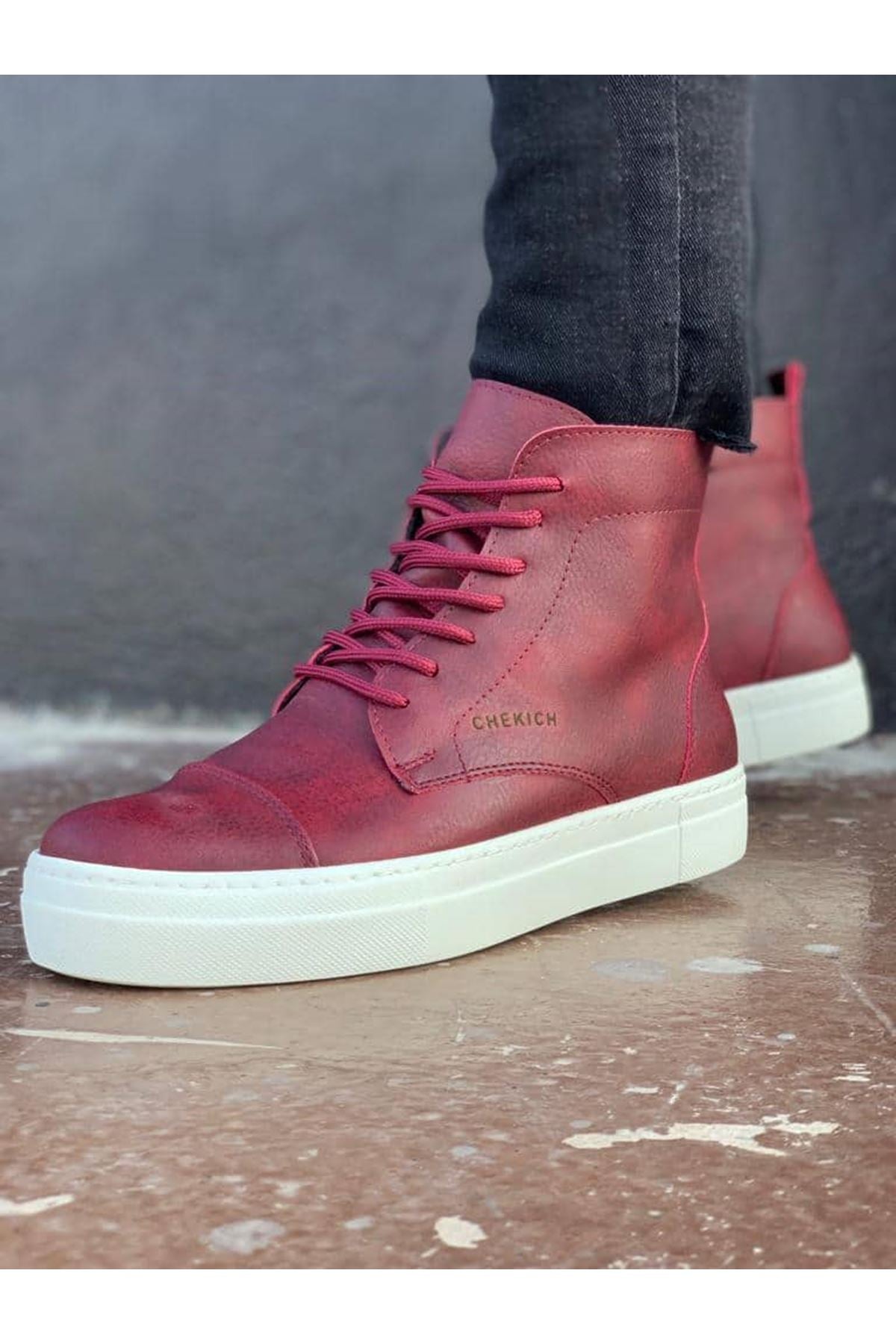 CH029 CBT Vulcanized Lace Up Men's Boots CLARET red - STREETMODE™