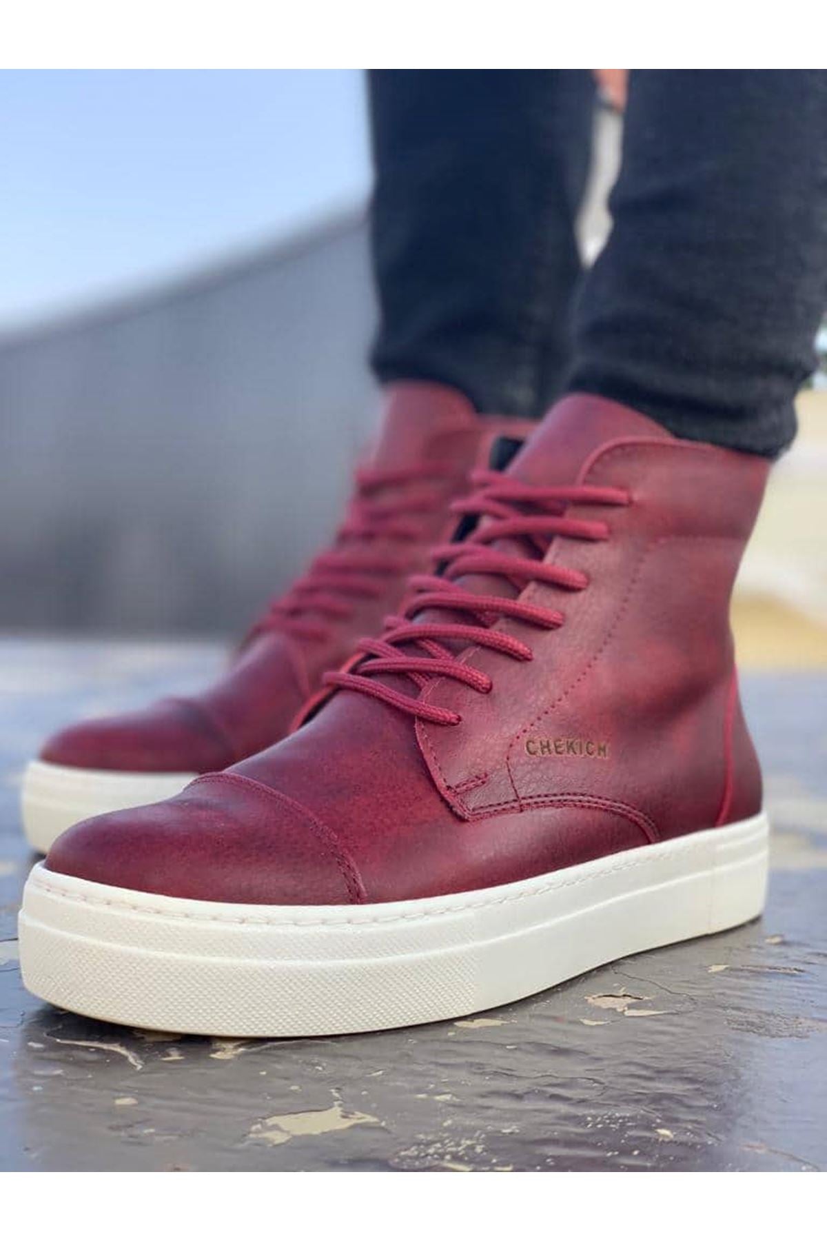 CH029 CBT Vulcanized Lace Up Men's Boots CLARET red - STREETMODE™