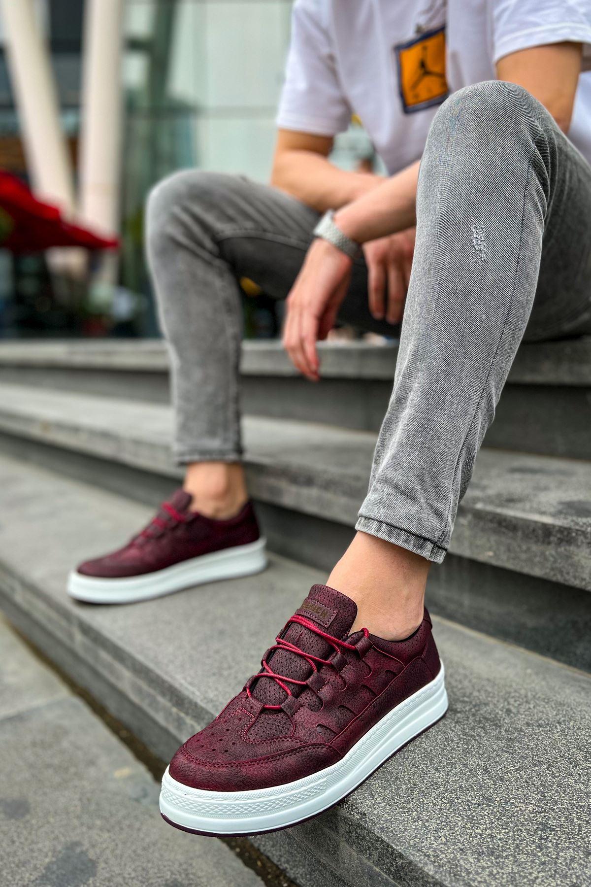 CH040 Men's Unisex Orthopedics Burgundy-White Sole Casual Sneaker Sports Shoes - STREETMODE™