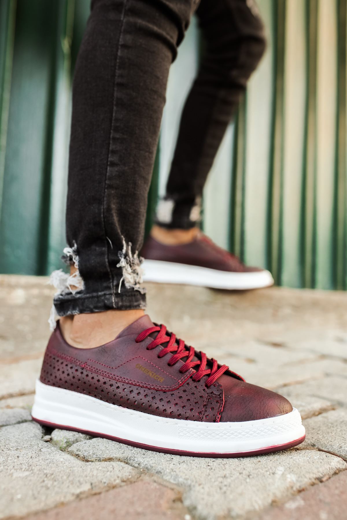 CH043 Men's Unisex Burgundy-White Sole Casual Shoes - STREETMODE™