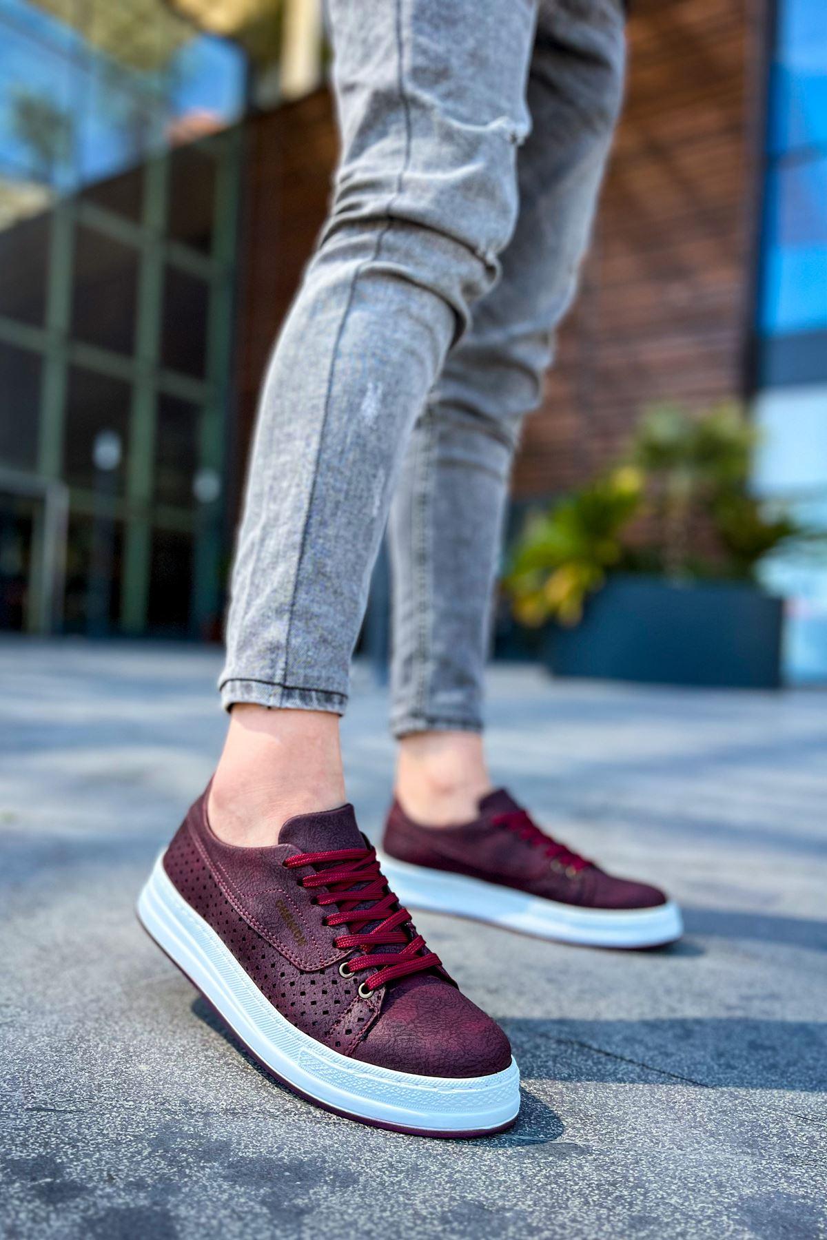 CH043 Men's Unisex Burgundy-White Sole Casual Shoes - STREETMODE™