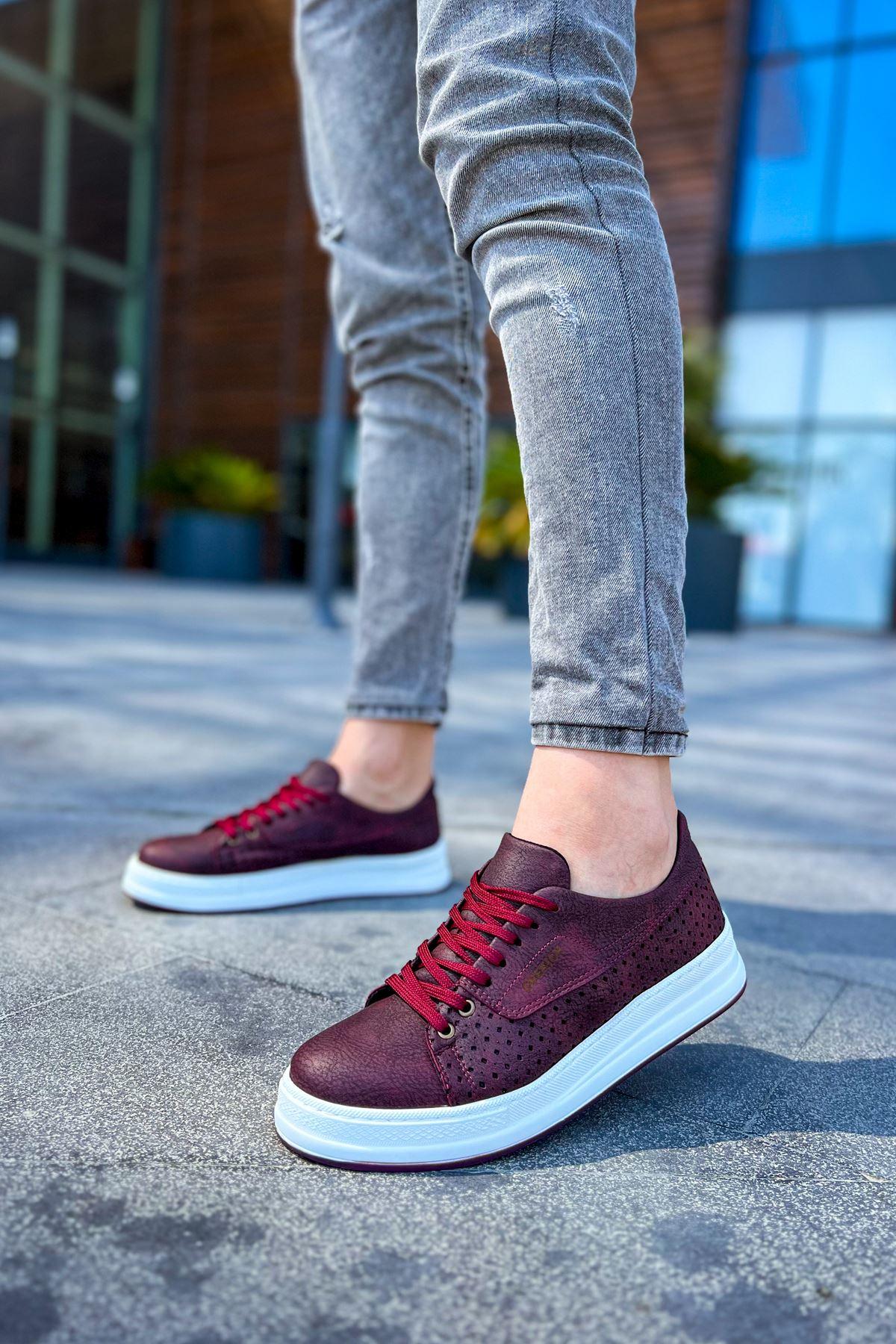 CH043 Men's Unisex Burgundy-White Sole Casual Shoes - STREETMODE™