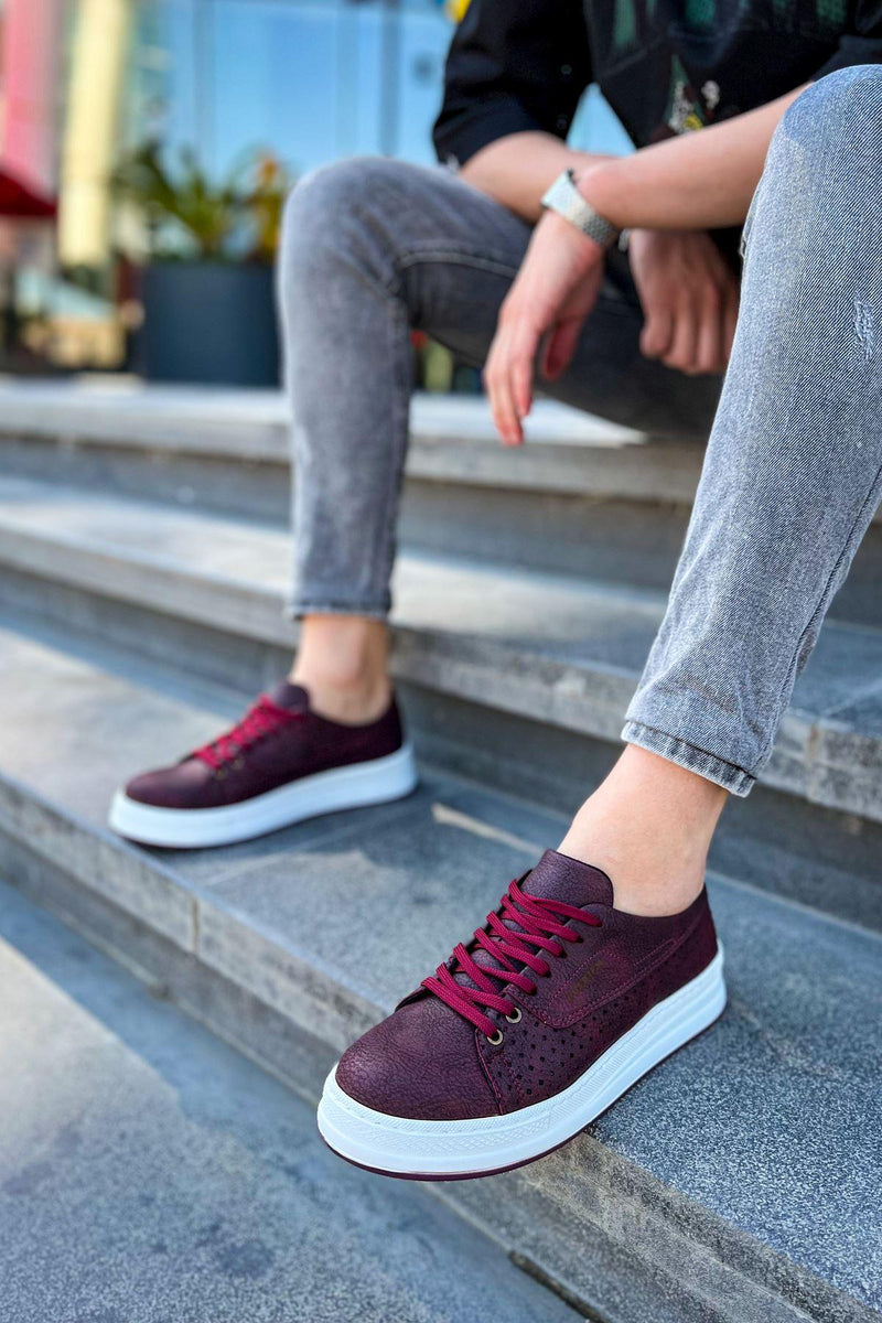 CH043 Men's Unisex Burgundy-White Sole Casual Shoes - STREETMODE™