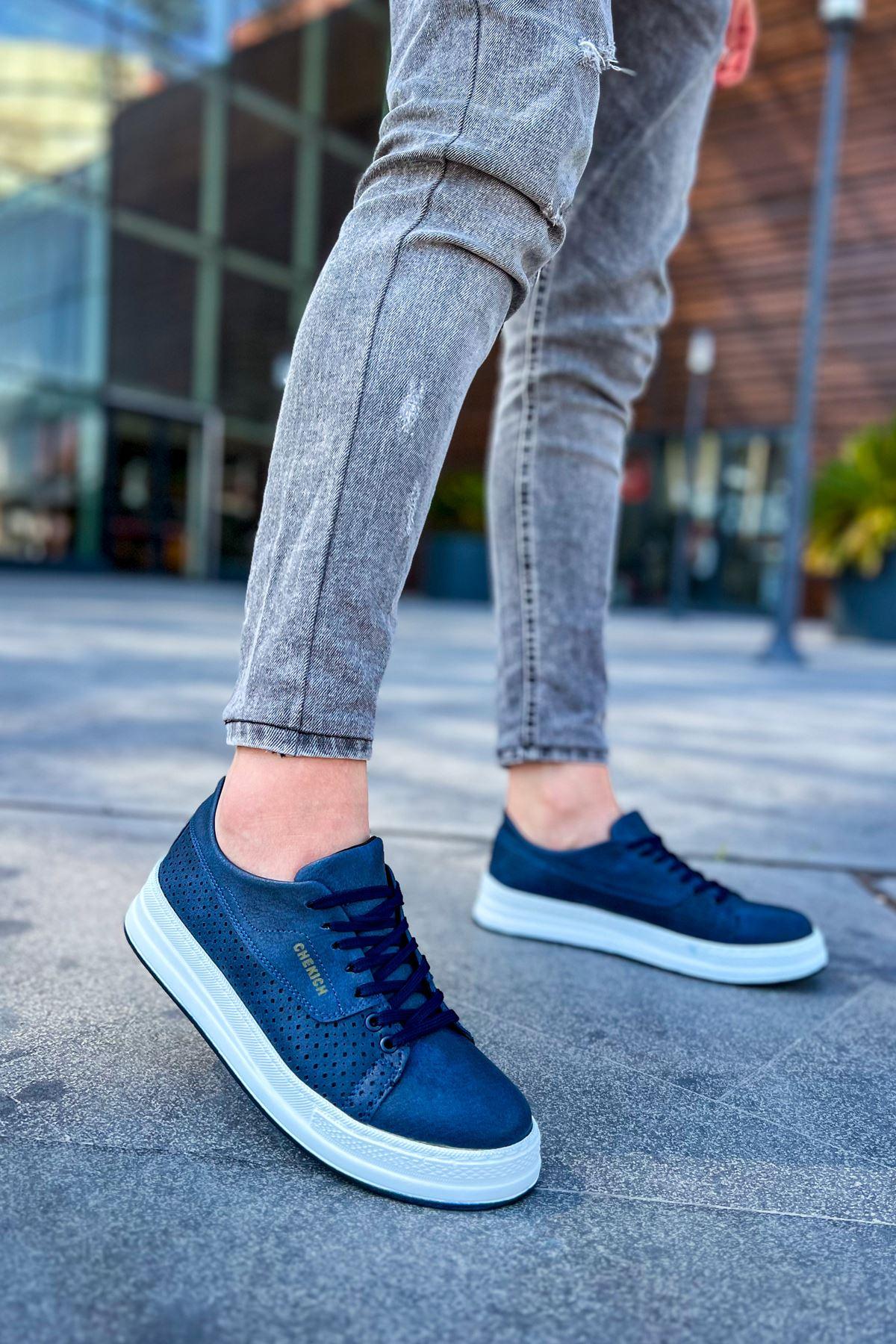 CH043 Men's Unisex Navy Blue-White Sole Casual Shoes - STREETMODE™