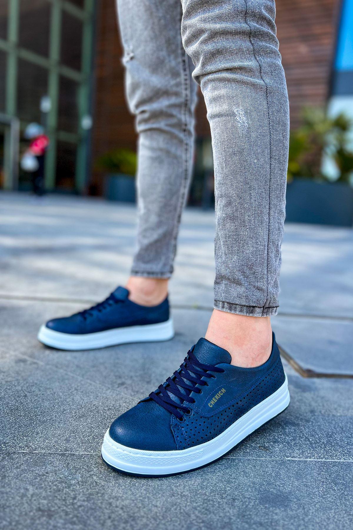 CH043 Men's Unisex Navy Blue-White Sole Casual Shoes - STREETMODE™