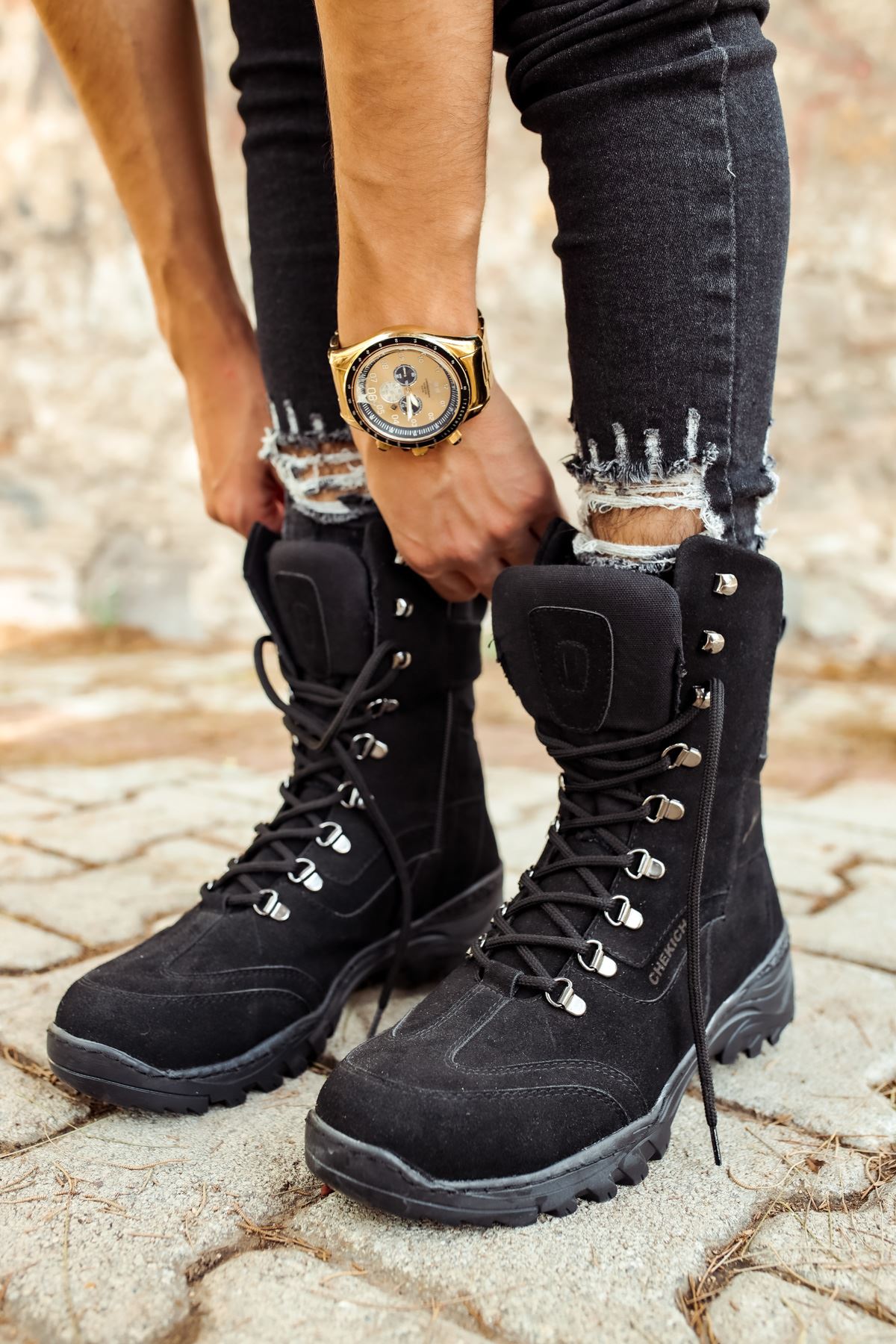 CH051 Men's Suede Black Casual Sports Sneaker Boots - STREETMODE™