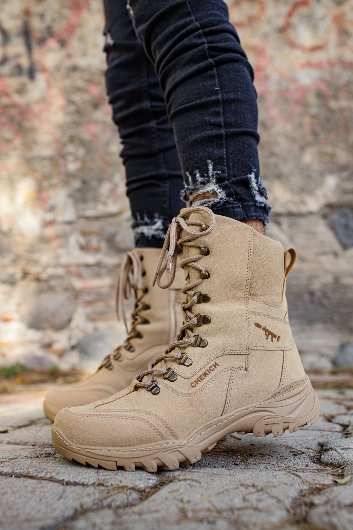 CH051 Suede Tactical Military Men's Sneaker Boots - Sand Color - STREETMODE™
