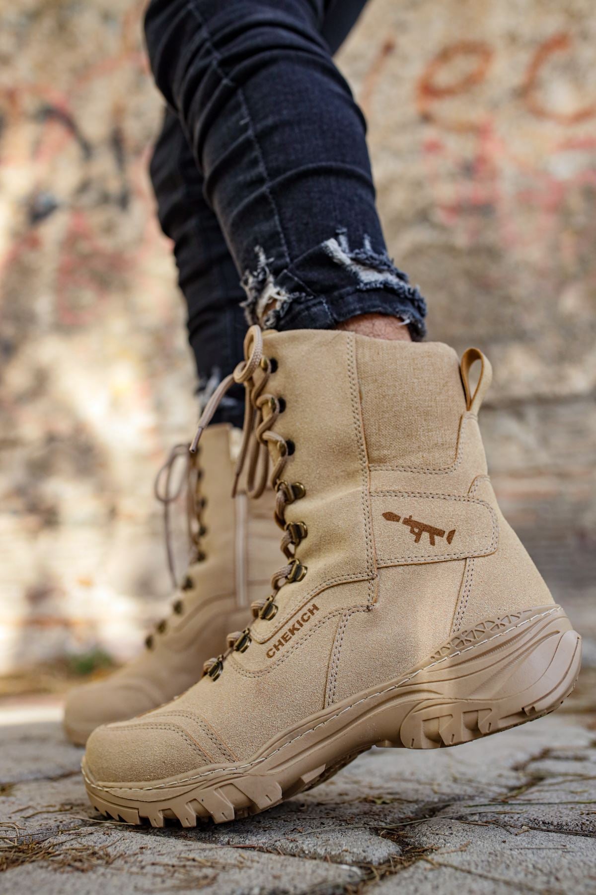 CH051 Suede Tactical Military Men's Sneaker Boots - Sand Color - STREETMODE™
