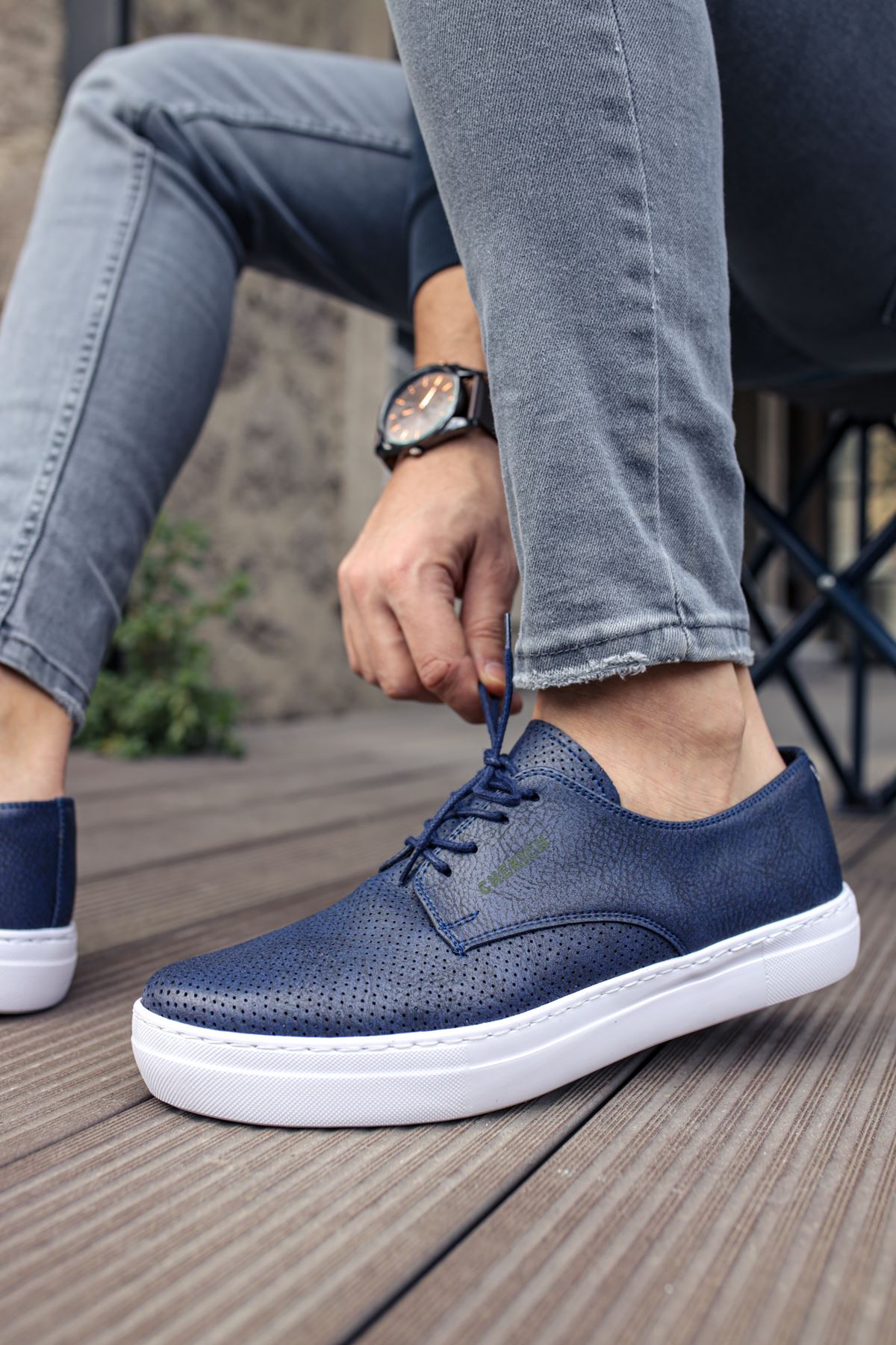 CH061 Men's Orthopedics Navy Blue-White Sole Lace-up Casual Sneaker Shoes - STREETMODE™