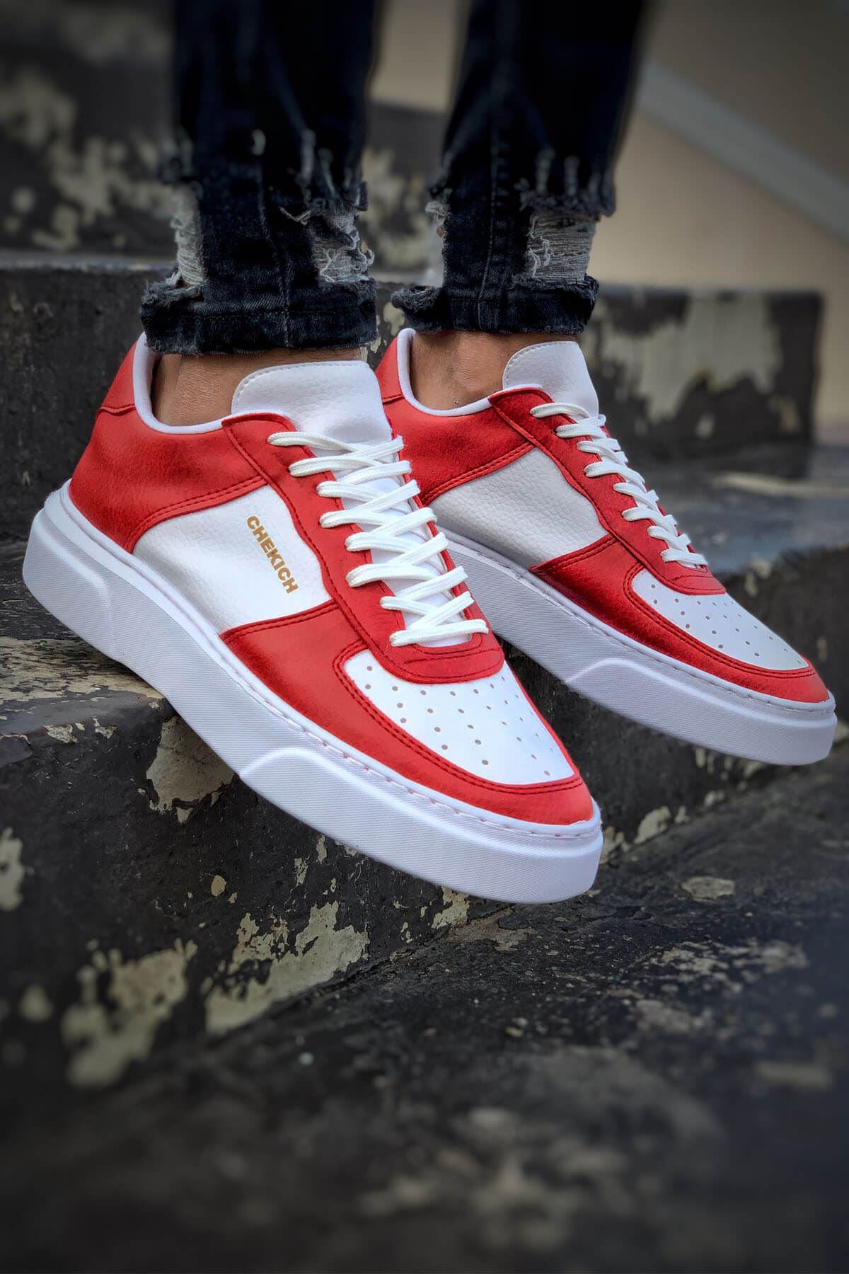 CH087 Men's Red-White Lace-up Casual Sneaker Sports Shoes - STREETMODE™