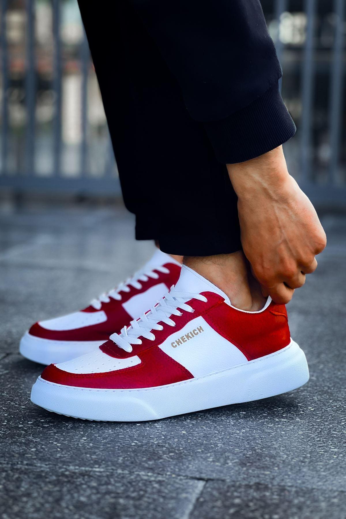 CH087 Men's Red-White Lace-up Casual Sneaker Sports Shoes - STREETMODE™