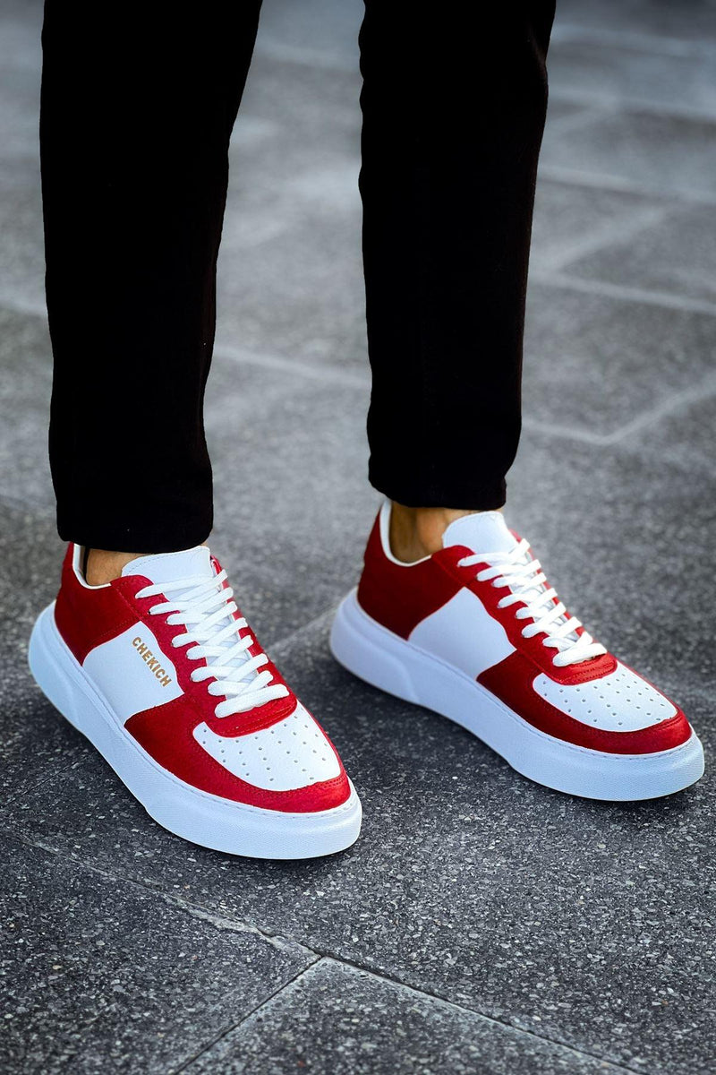 CH087 Men's Red-White Lace-up Casual Sneaker Sports Shoes - STREETMODE™