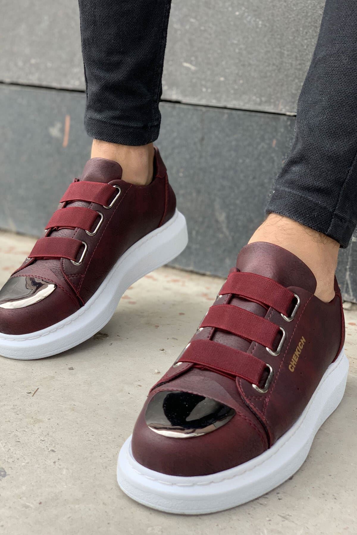CH251 Men's Unisex Burgundy-New Trend Shiny Accessory Casual Sneaker Sports Shoes - STREETMODE™