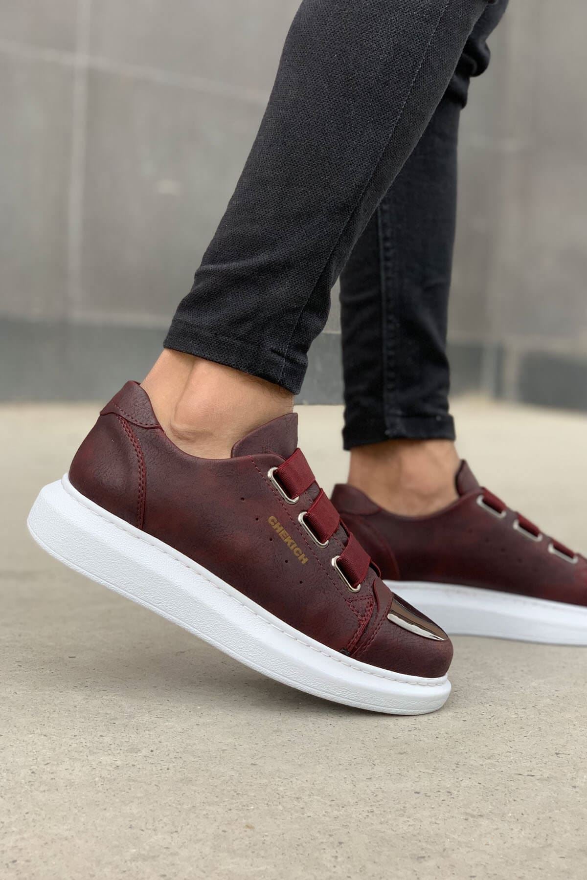 CH251 Men's Unisex Burgundy-New Trend Shiny Accessory Casual Sneaker Sports Shoes - STREETMODE™