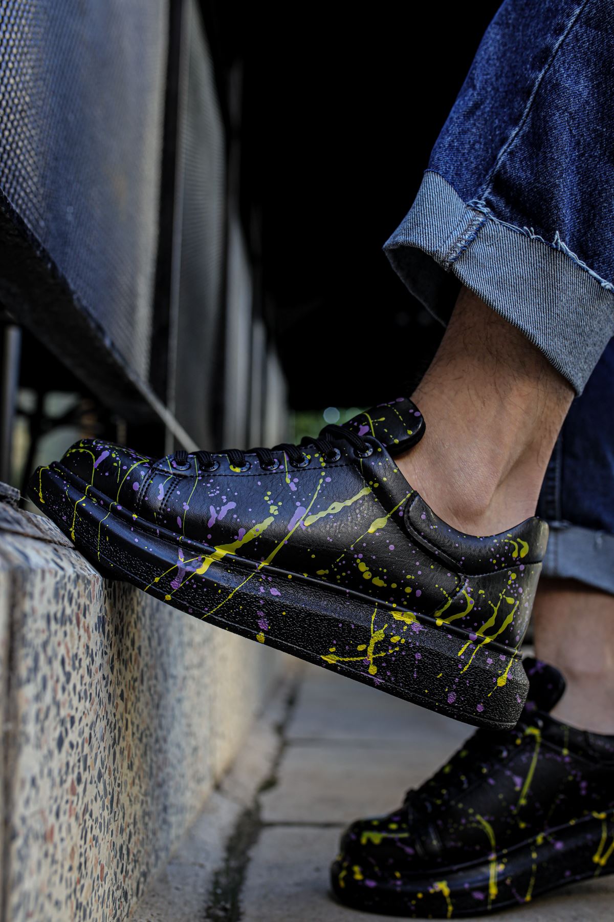 CH254 Men's Unisex Black-Yellow-Purple Casual Sneaker Sports Shoes - STREETMODE™