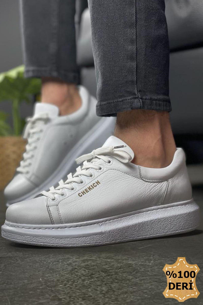 CH257 WS Real Leather Men's Unisex Shoes WHITE - STREETMODE™