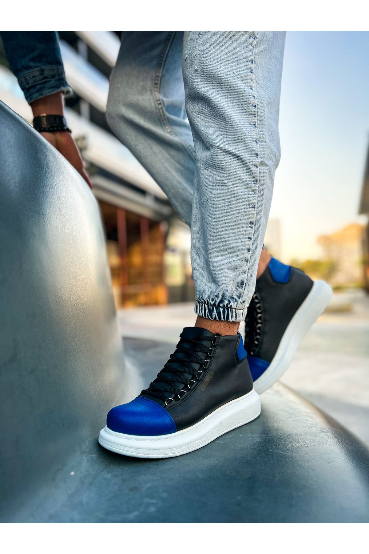 CH258 GBT Roma Colourful Men's Boots BLACK/SAX BLUE - STREETMODE™