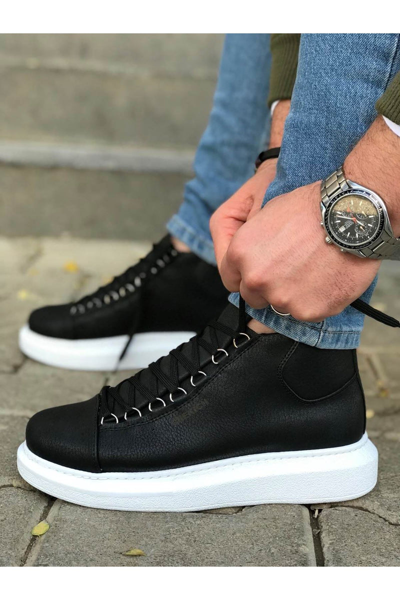 CH258 Men's Black-White Sole Metal Slug Lace-up High Sole Casual Sneaker Sports Boots - STREETMODE™