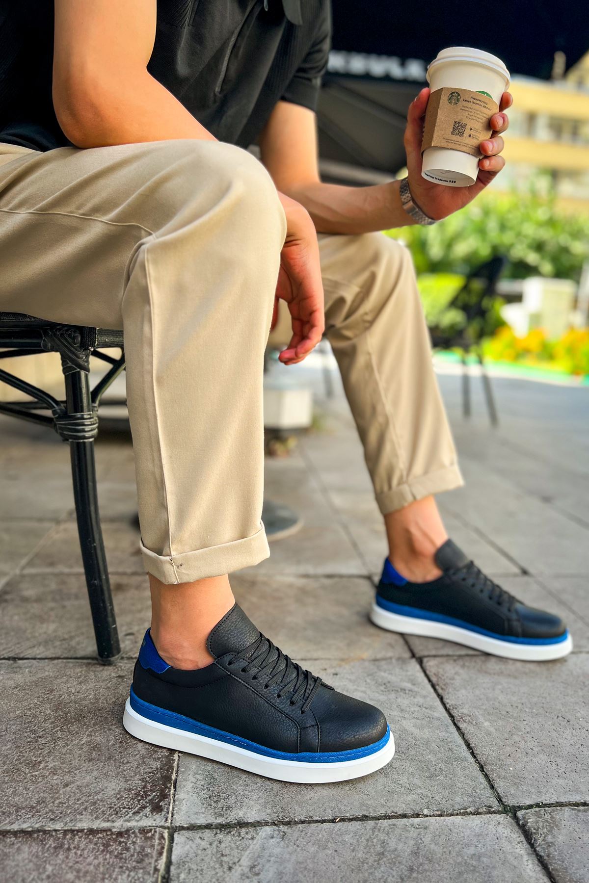 CH979 Santoni GBT Sport Men's Sneakers Shoes BLACK/BLUE - STREETMODE™