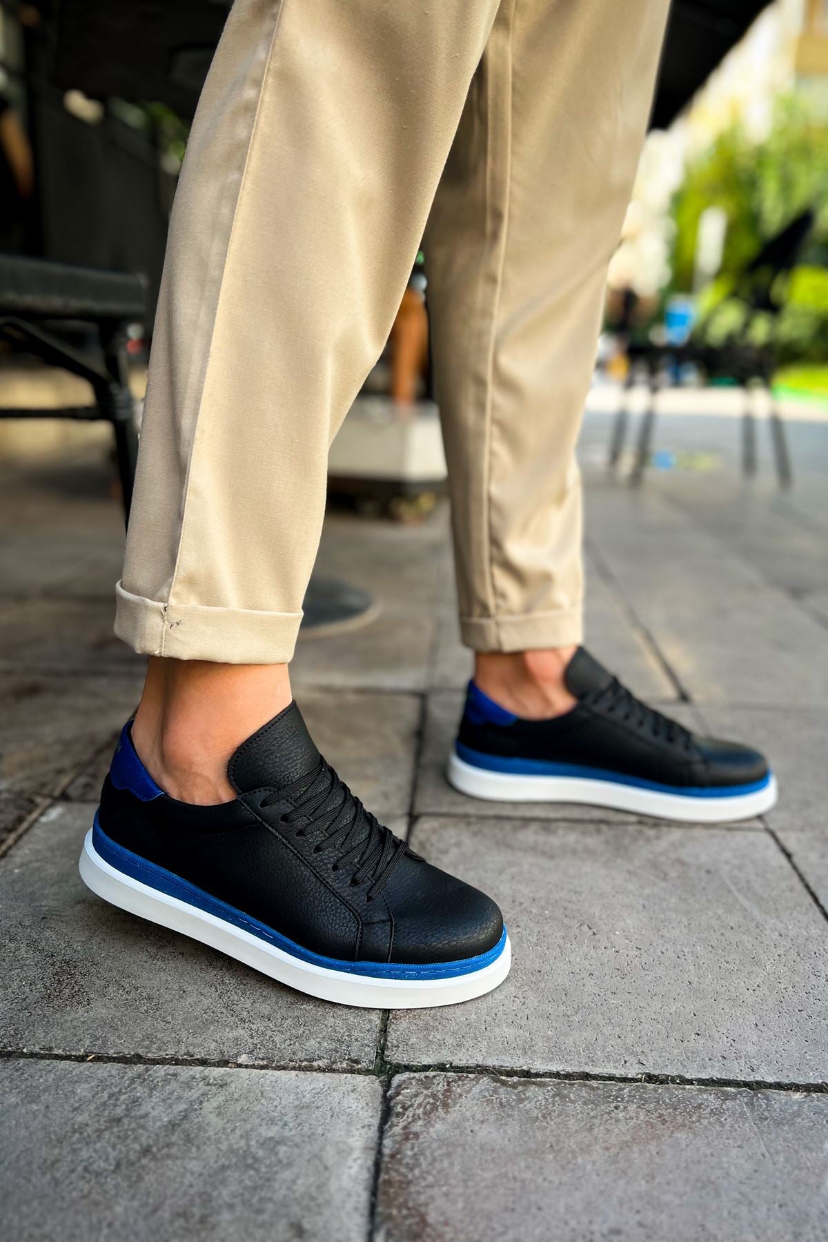 CH979 Santoni GBT Sport Men's Sneakers Shoes BLACK/BLUE - STREETMODE™