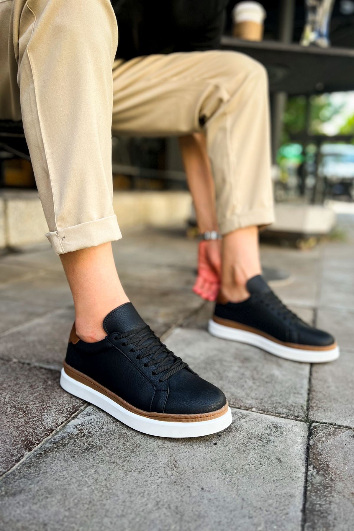 CH979 Santoni GBT Sport Men's Sneakers Shoes BLACK/Brown - STREETMODE™