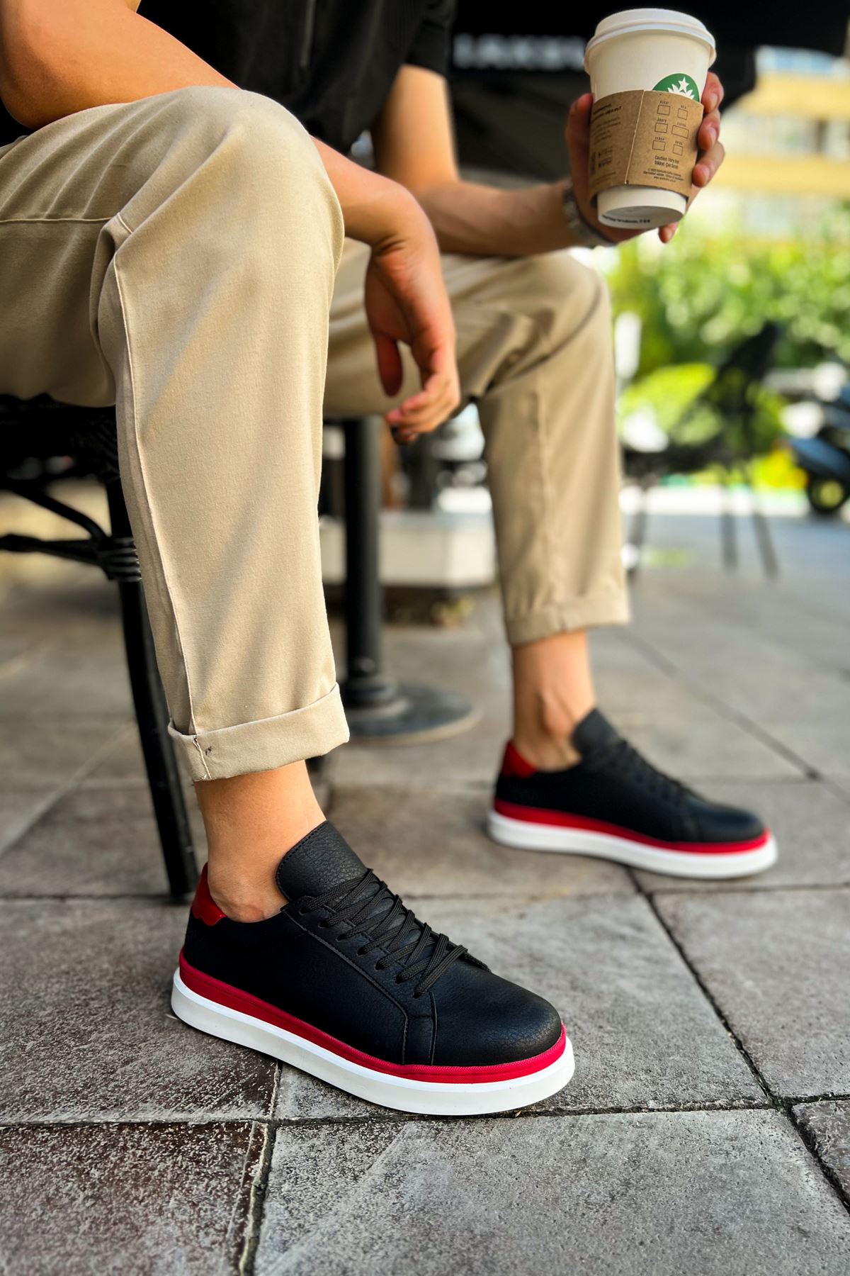 CH979 Santoni GBT Sport Men's Sneakers Shoes BLACK/RED - STREETMODE™