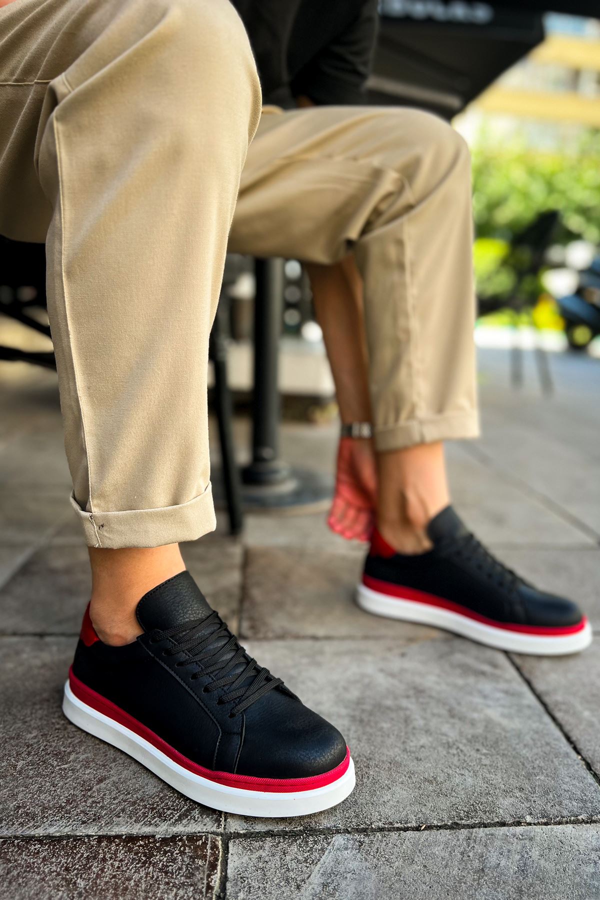 CH979 Santoni GBT Sport Men's Sneakers Shoes BLACK/RED - STREETMODE™