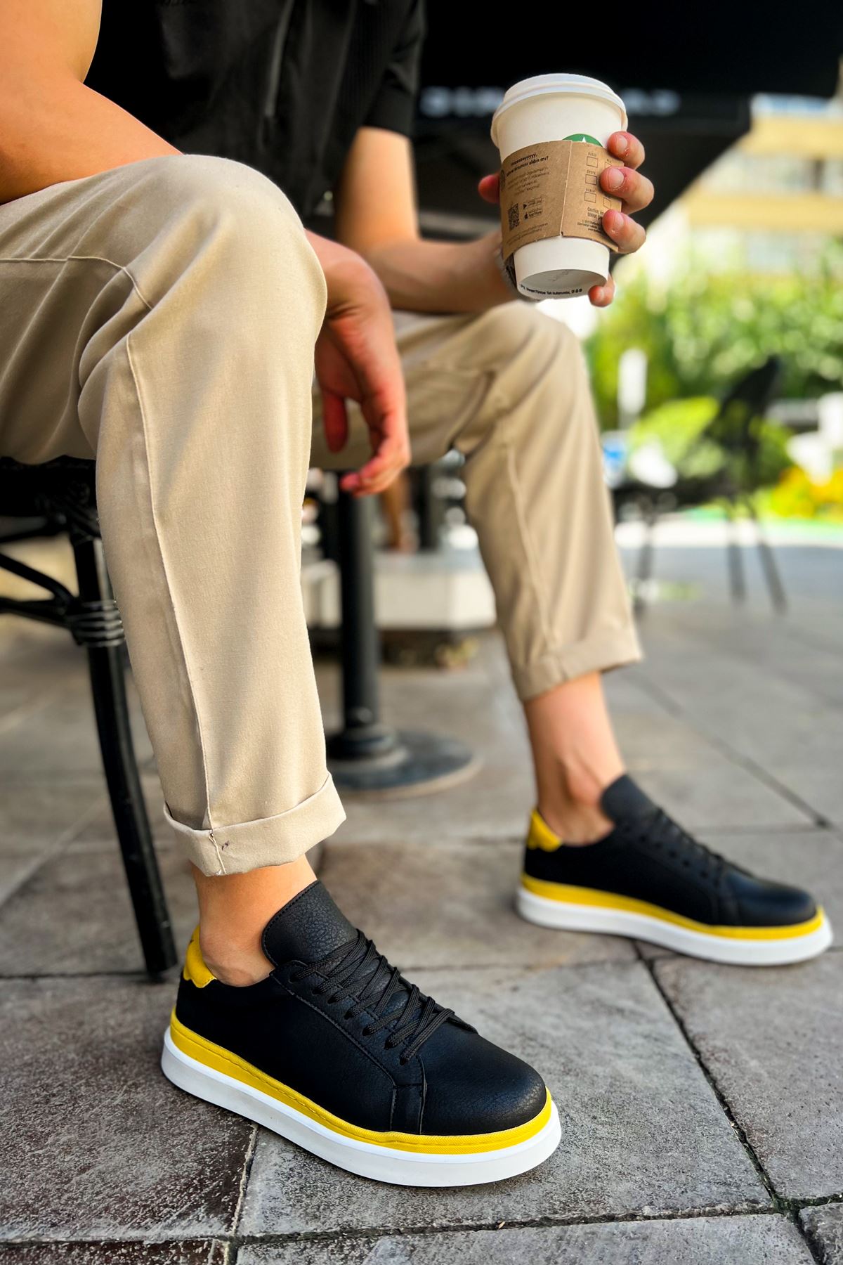 CH979 Santoni GBT Sport Men's Sneakers Shoes BLACK/YELLOW - STREETMODE™