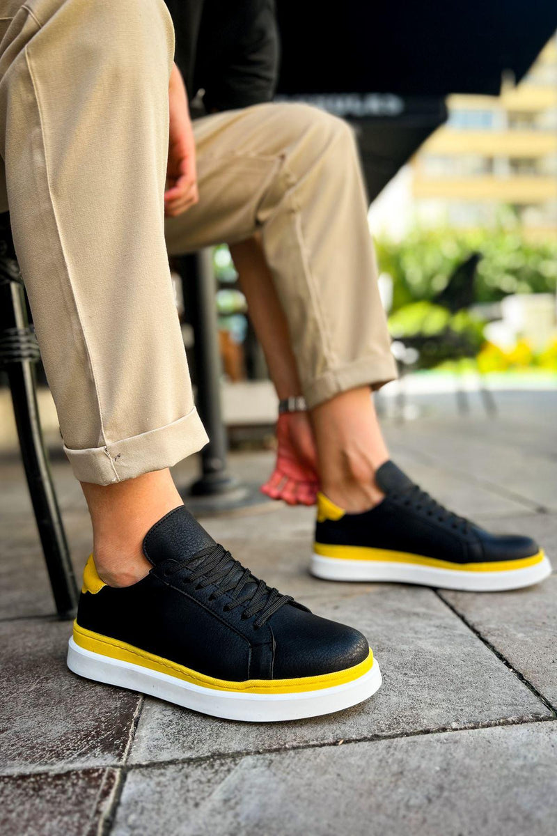 CH979 Santoni GBT Sport Men's Sneakers Shoes BLACK/YELLOW - STREETMODE™