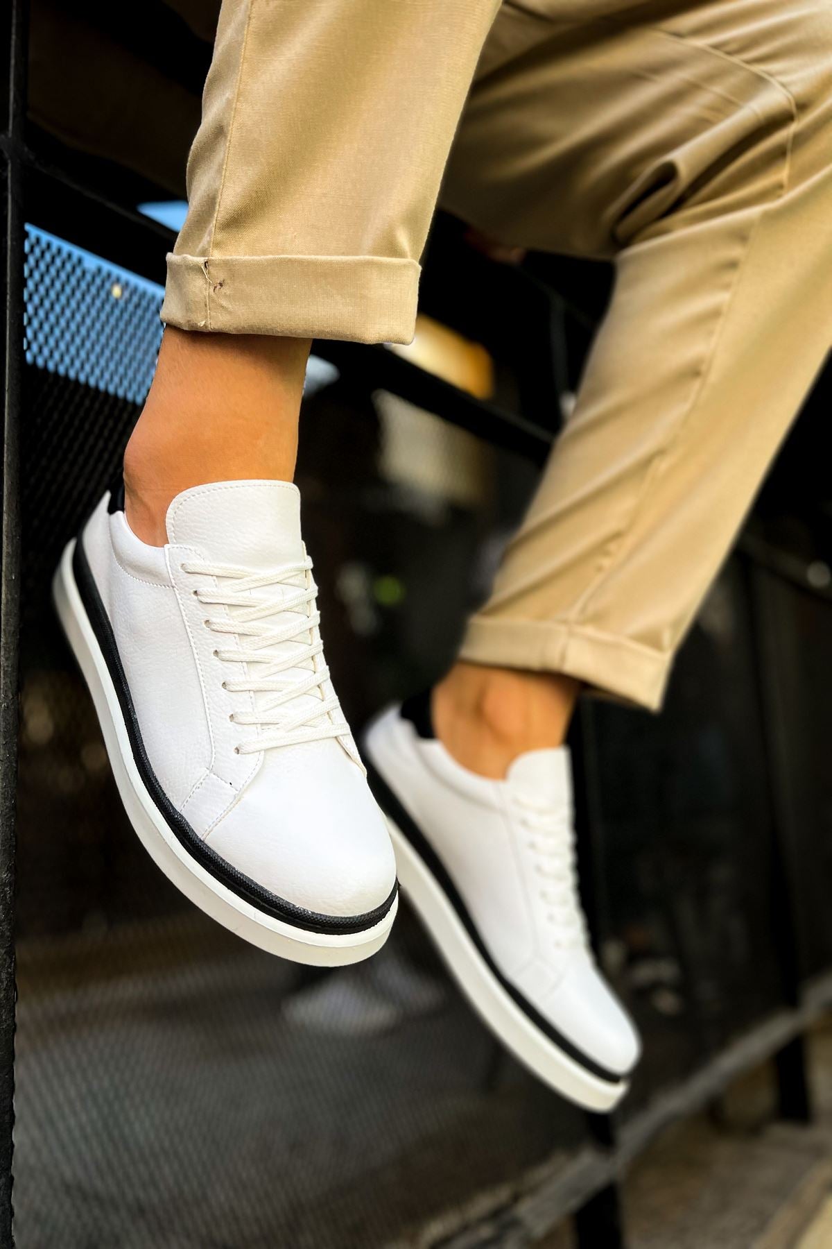 CH979 Santoni GBT Sport Men's Sneakers Shoes WHITE/BLACK - STREETMODE™