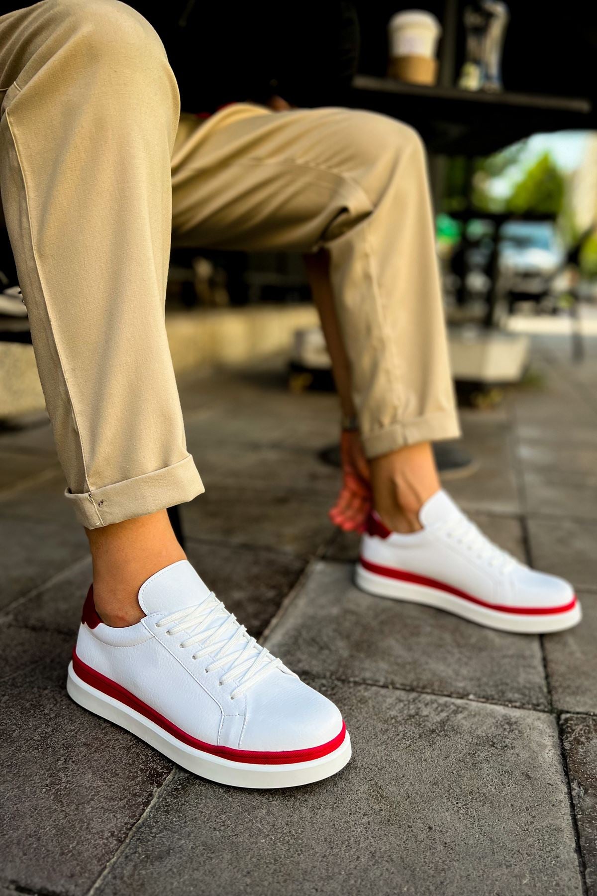 CH979 Santoni GBT Sport Men's Sneakers Shoes WHITE/RED - STREETMODE™