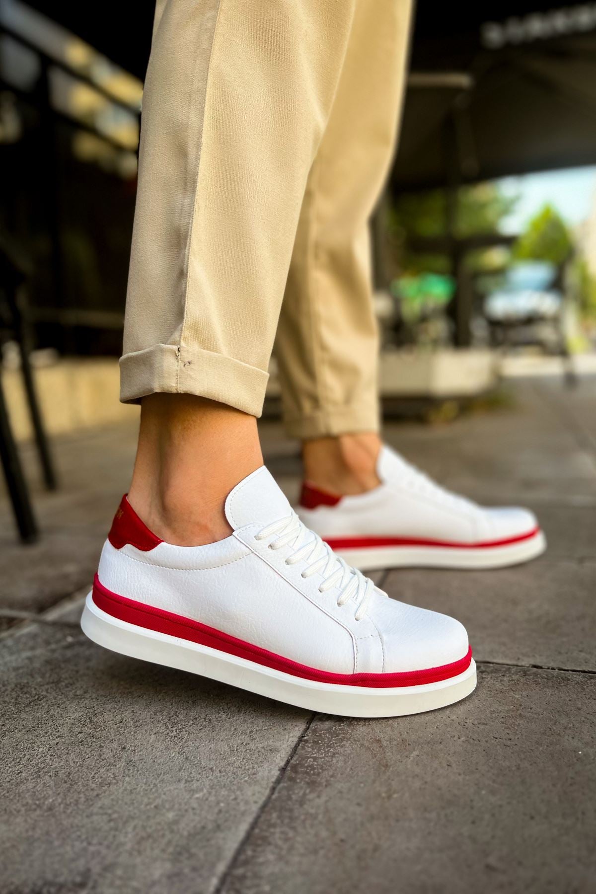 CH979 Santoni GBT Sport Men's Sneakers Shoes WHITE/RED - STREETMODE™