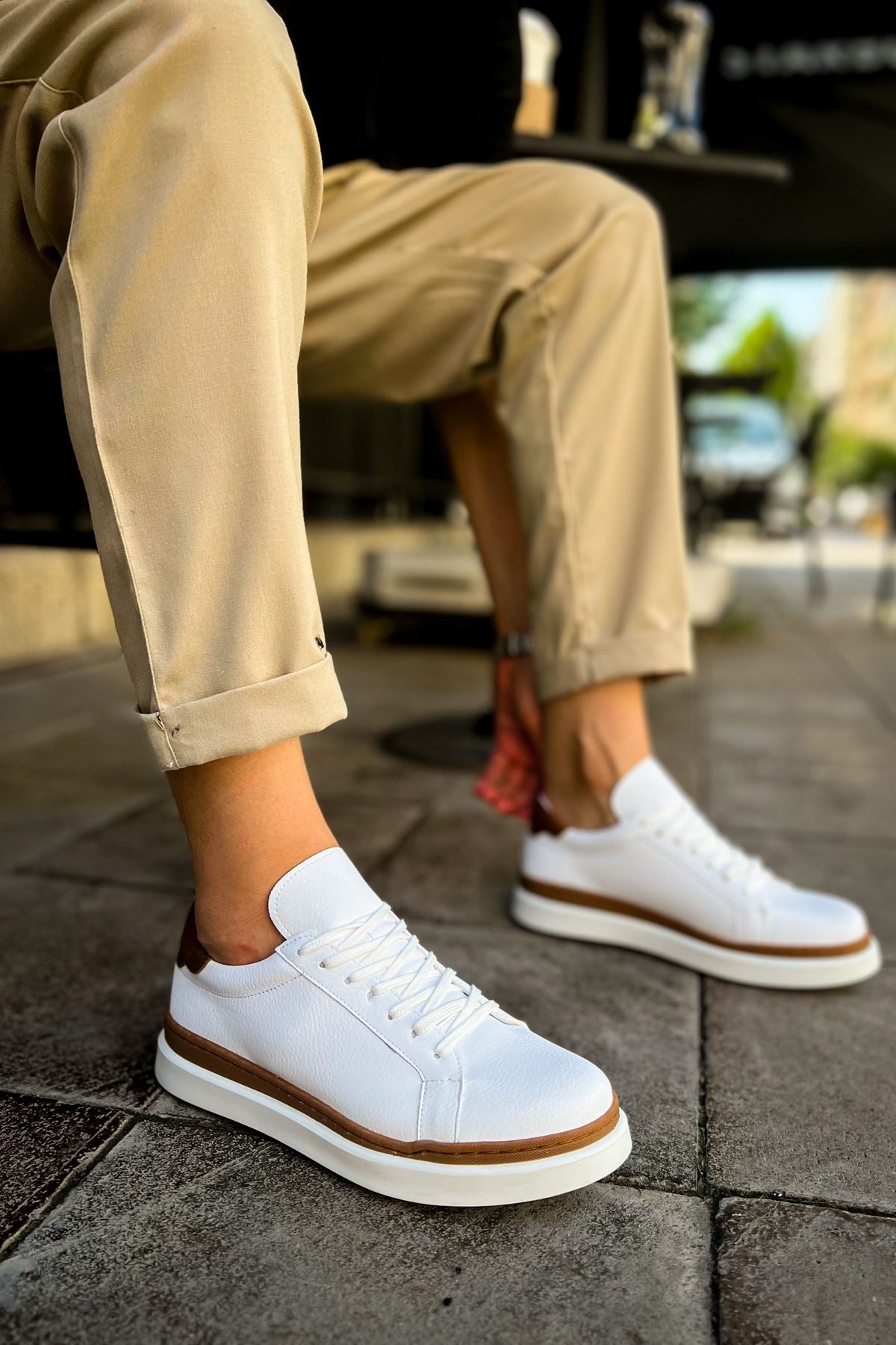 CH979 Santoni GBT Sport Men's Sneakers Shoes WHITE/TAGAN - STREETMODE™
