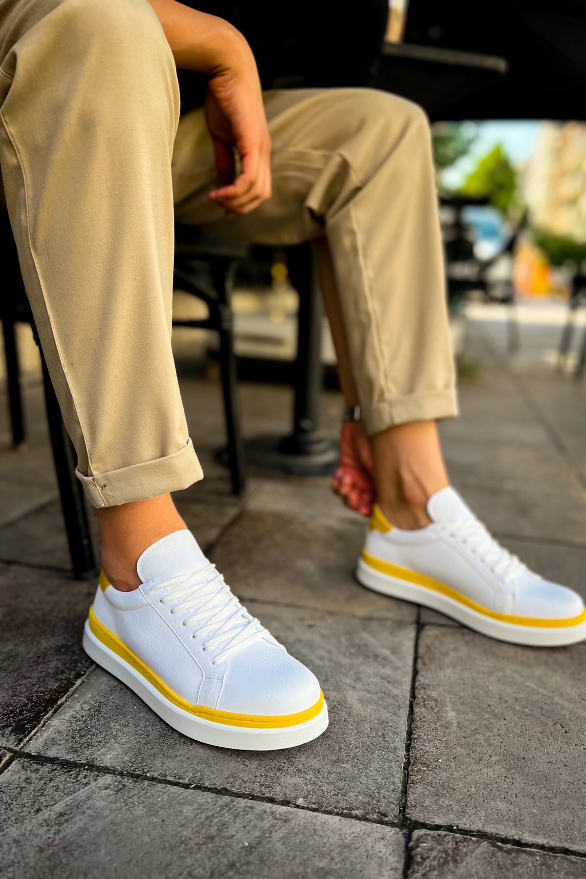 CH979 Santoni GBT Sport Men's Sneakers Shoes WHITE/YELLOW - STREETMODE™