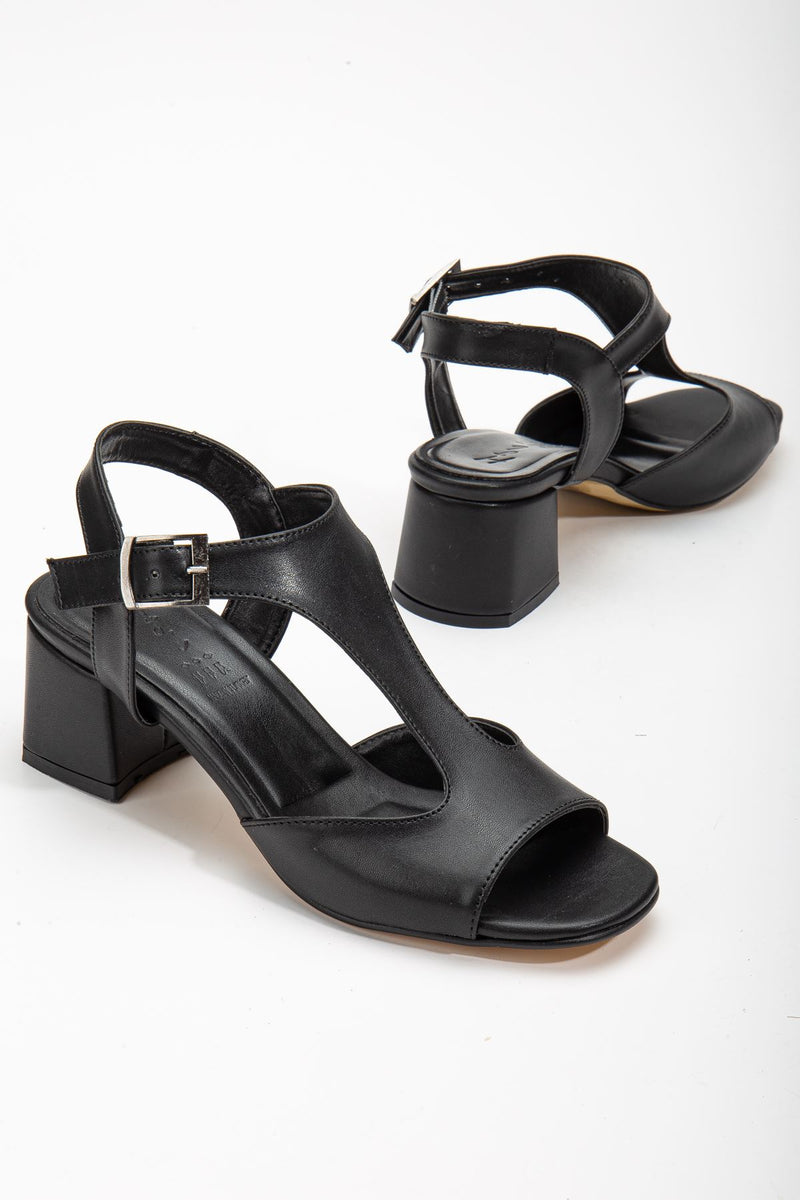 Charly Black Skin Blunt Toe Heeled Women's Shoes - STREETMODE™