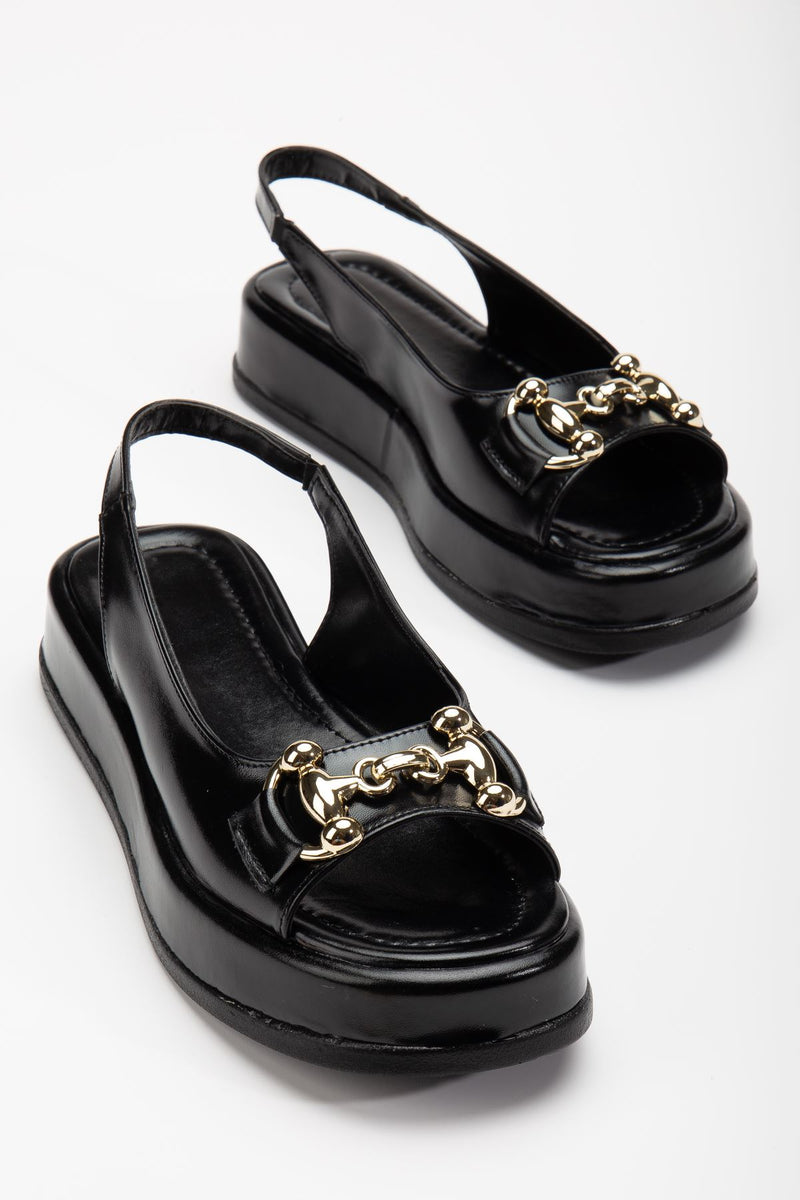 Cisela Black Shiny Skin Buckle Detailed Sandals - STREETMODE™