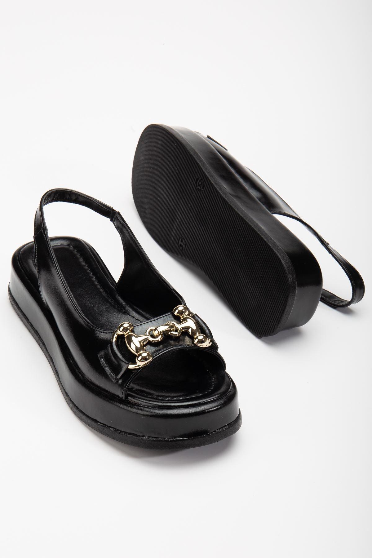 Cisela Black Shiny Skin Buckle Detailed Sandals - STREETMODE™