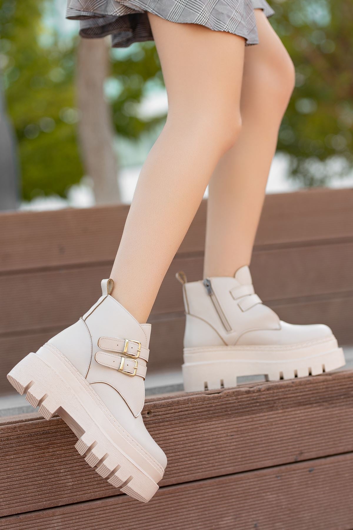 Cream Skin High Heel Detailed Lace-Up Women's Boots - STREETMODE™