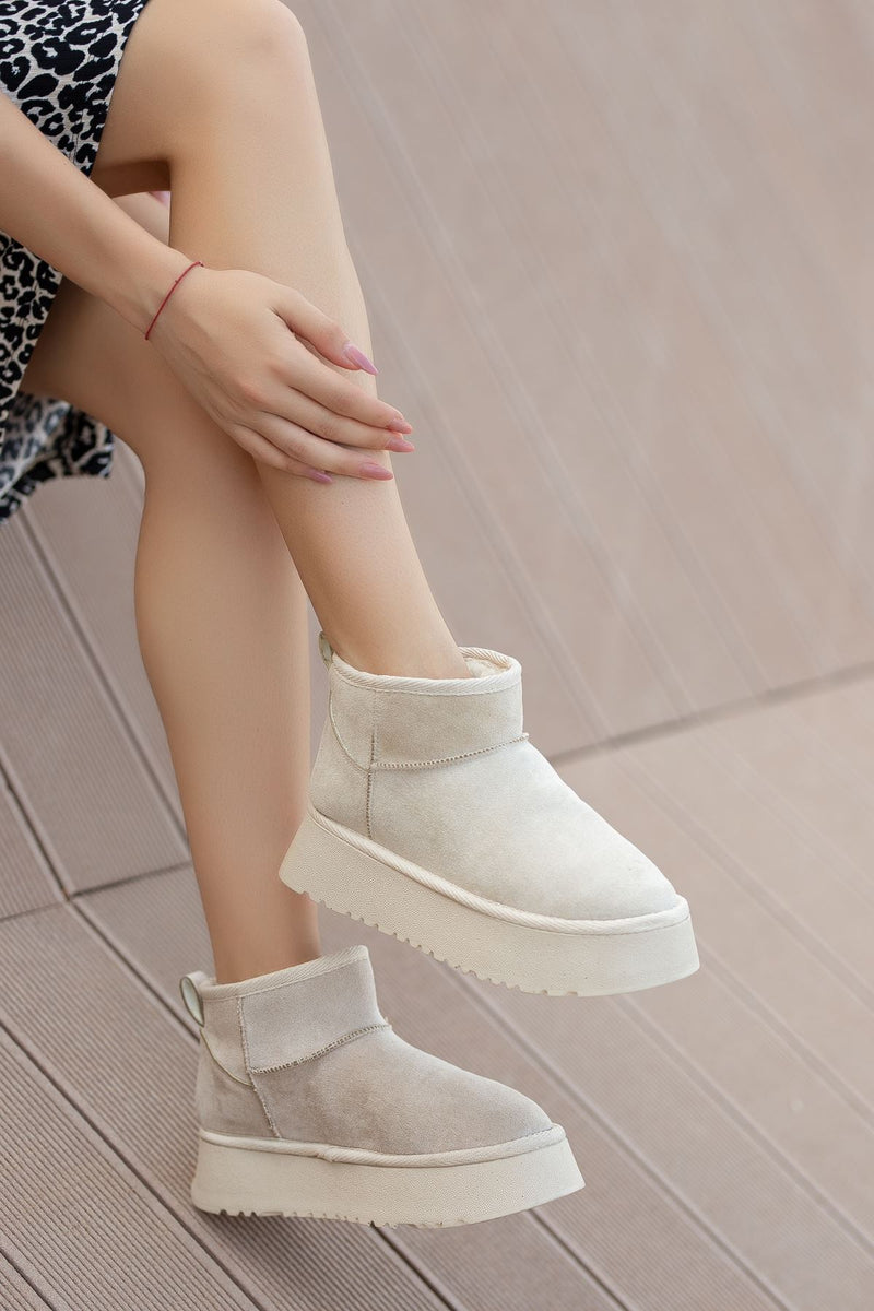 Cream Suede High Heel Flat Women's Boots - STREETMODE™