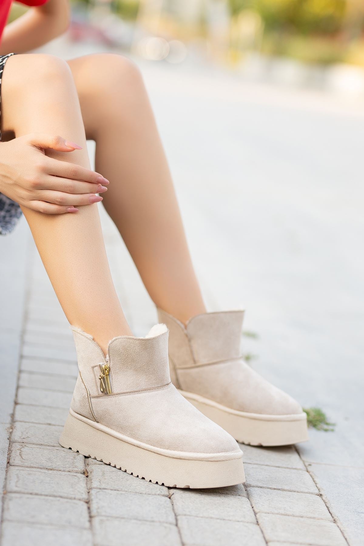 Cream Suede High Heel Side Zipper Women's Boots - STREETMODE™