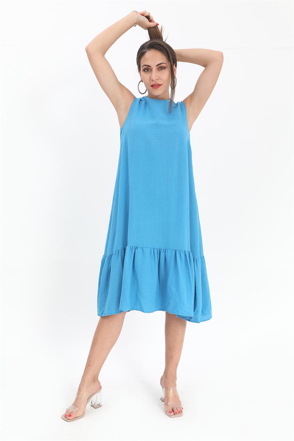 Crystal Linen Sleeveless Women's Loose Dress - Blue - STREETMODE™