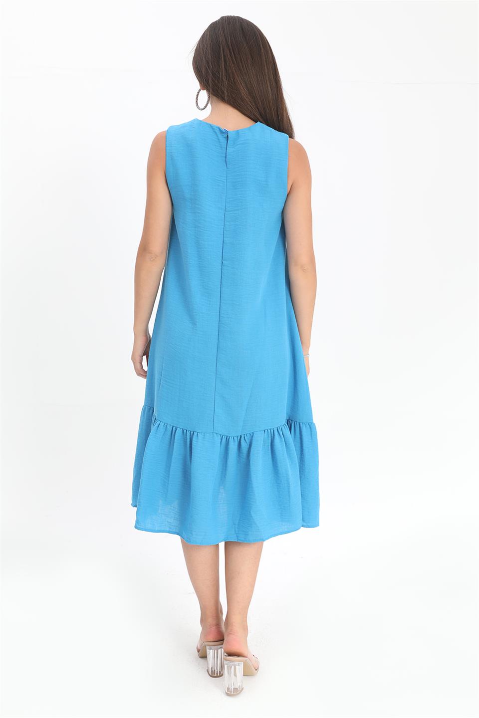 Crystal Linen Sleeveless Women's Loose Dress - Blue - STREETMODE™
