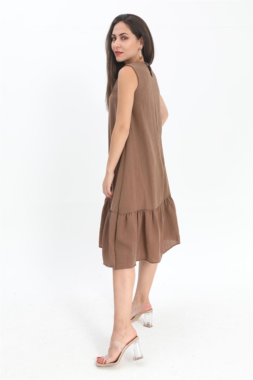 Crystal Linen Sleeveless Women's Loose Dress - Brown - STREETMODE™